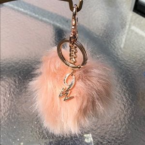 Nine West blush fur ball keychain charm Pom Pom